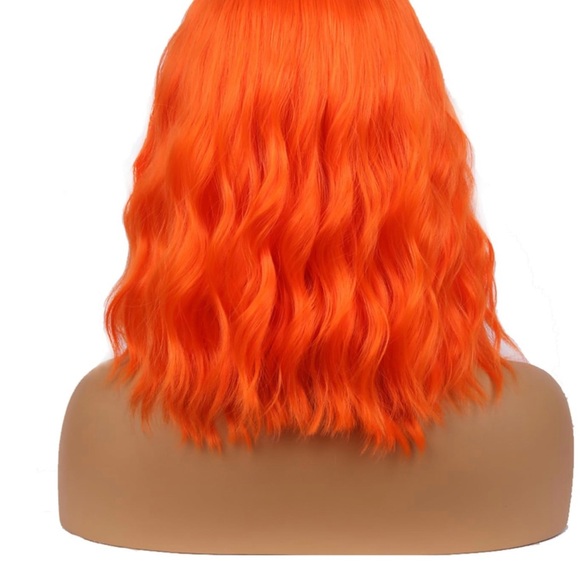 NEW: Bright Orange Synthetic Wig with Bangs - Picture 3 of 8